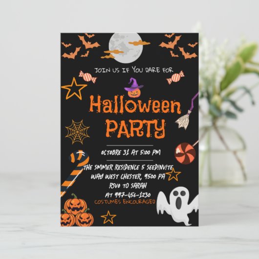 Halloween Party, bewerkbaar Spooky Kostuum Feest I Kaart (Staand voorkant)
