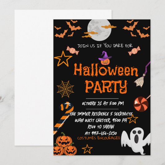 Halloween Party, bewerkbaar Spooky Kostuum Feest I Kaart (Voorkant / Achterkant)