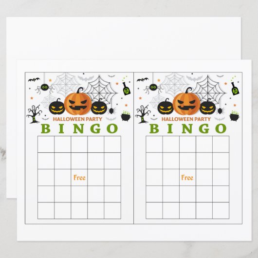 Halloween party bingo, Cute pumpkin bingo (Voorkant / Achterkant)