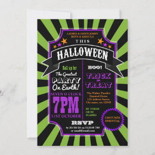 Halloween Party Black and Green Carnival-uitnodigi Kaart