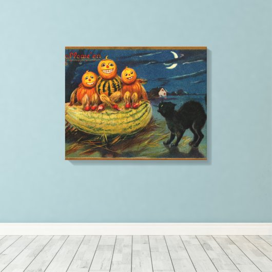 Halloween Party Black Cat Canvas Afdruk (Insitu (Houten vloer))