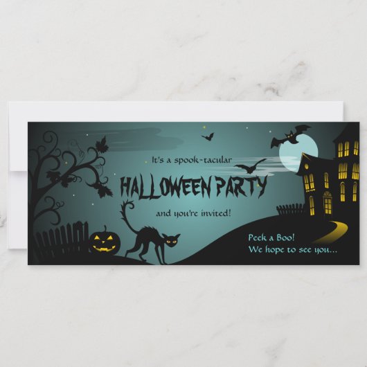 Halloween Party Black Cat Haunted House Blue Kaart (Voorkant)