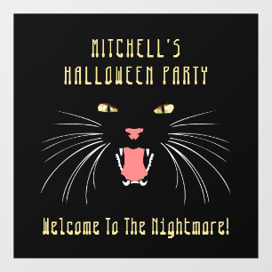 Halloween Party Black Cat Hissing Raamsticker