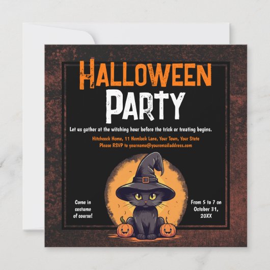 Halloween Party Black Cat Kaart (Voorkant)