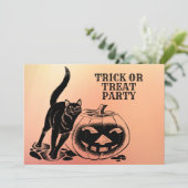 Halloween Party Black Cat Pumpkin Oranje Scary Kaart (Staand voorkant)
