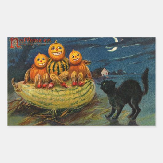 Halloween Party Black Cat Rechthoekige Sticker (Voorkant)