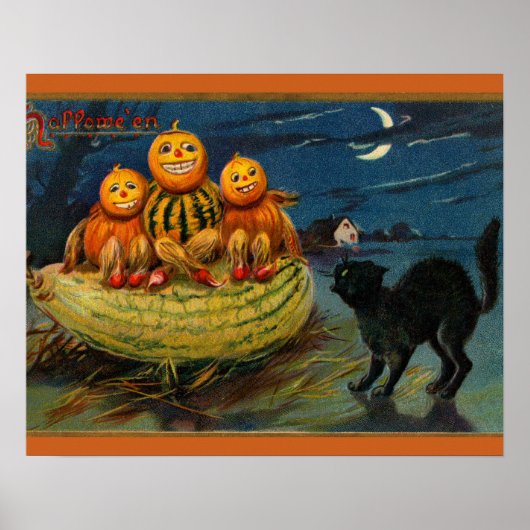 Halloween Party Black Cat Scary Pumpkins Poster (Voorkant)