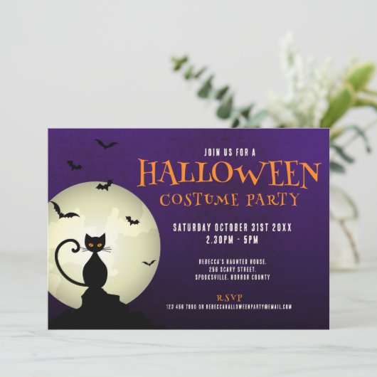 Halloween Party Black Cat uitnodiging (Staand voorkant)