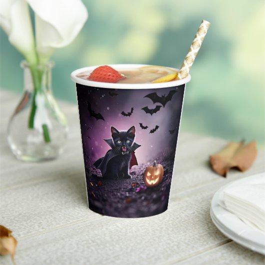 Halloween Party Black Cat Vampire Schattige Papieren Bekers (Insitu)