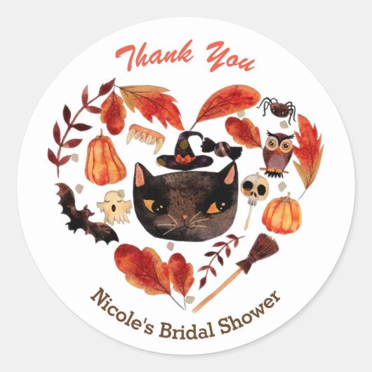 Halloween Party Black Cat Waterverf Whimsical Ronde Sticker (Voorkant)