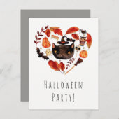 Halloween Party Black Cat Waterverf Whimsical Uitnodiging Briefkaart (Voorkant / Achterkant)