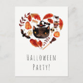 Halloween Party Black Cat Waterverf Whimsical Uitnodiging Briefkaart (Voorkant)