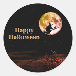 Halloween Party Black Night Volle Maan Eng Ronde Sticker