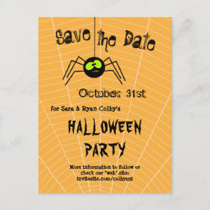Halloween Party Black Spider Sinaasappel Save the  Aankondigingskaart