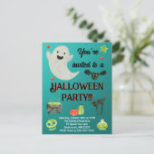 Halloween Party Blauwgroen en Groen Briefkaart (Staand voorkant)