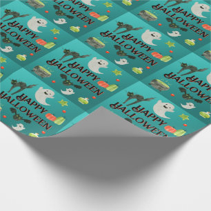 Halloween Party Blauwgroen en Groen Cadeaupapier