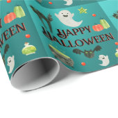 Halloween Party Blauwgroen en Groen Cadeaupapier (Rol Hoek)