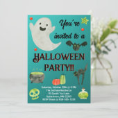 Halloween Party Blauwgroen en Groen Kaart (Staand voorkant)