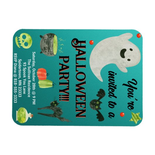 Halloween Party Blauwgroen en Groen Magneet (Horizontaal)