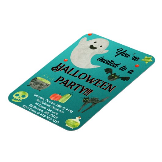 Halloween Party Blauwgroen en Groen Magneet (Linkerzijde)