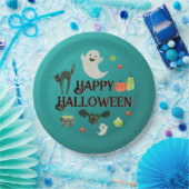 Halloween Party Blauwgroen en Groen Papieren Bordje (Feest)