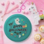 Halloween Party Blauwgroen en Groen Papieren Bordje (Feest)