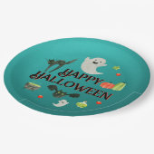 Halloween Party Blauwgroen en Groen Papieren Bordje (Gekanteld)