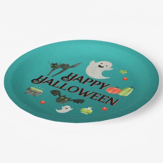 Halloween Party Blauwgroen en Groen Papieren Bordje (Gekanteld)