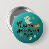 Halloween Party Blauwgroen en Groen Ronde Button 7,6 Cm (Voorkant /achterkant)