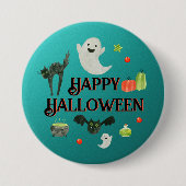 Halloween Party Blauwgroen en Groen Ronde Button 7,6 Cm (Voorkant)