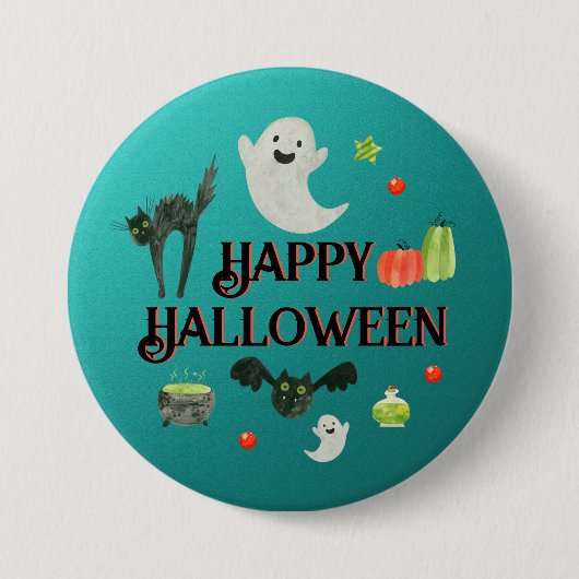 Halloween Party Blauwgroen en Groen Ronde Button 7,6 Cm (Voorkant)