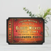 Halloween Party Bloody Wicked Ticket Uitnodiging (Staand voorkant)