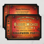 Halloween Party Bloody Wicked Ticket Uitnodiging (Voorkant / Achterkant)