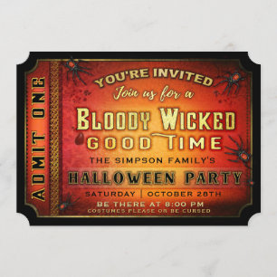 Halloween Party Bloody Wied Ticket Invitation Kaart