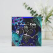 Halloween Party Blue Blauwgroen maskerade party Kaart (Staand voorkant)