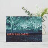 Halloween Party Blue Green Scheme enge Bossen Kaart (Staand voorkant)