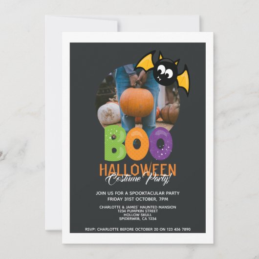 Halloween Party Boo en Bat Personalized Kaart (Voorkant)