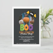 Halloween Party Boo en Bat Personalized Kaart (Staand voorkant)