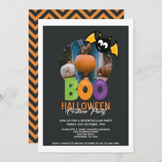 Halloween Party Boo en Bat Personalized Kaart (Voorkant / Achterkant)