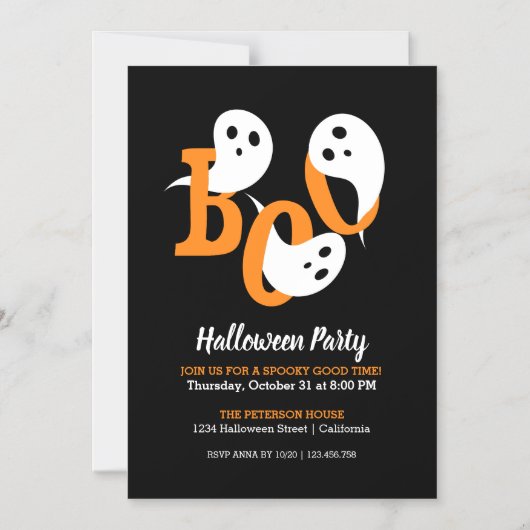 Halloween Party Boo Ghosts Black Invitation Magnet Magnetische Uitnodiging (Voorkant)