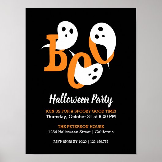 Halloween Party Boo Ghosts Black Uitnodiging Poster (Voorkant)