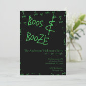Halloween Party Boos and Booze Green Black Kaart (Staand voorkant)