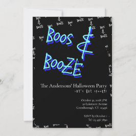 Halloween Party Boos and Booze Neon Blue Kaart