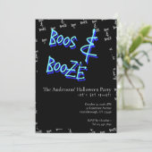 Halloween Party Boos and Booze Neon Blue Kaart (Staand voorkant)