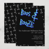 Halloween Party Boos and Booze Neon Blue Kaart (Voorkant / Achterkant)