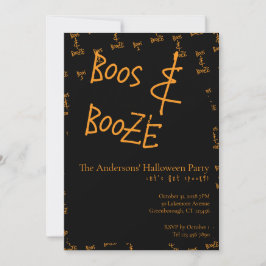 Halloween Party Boos and Booze Orange Black Kaart