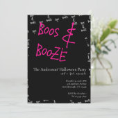 Halloween Party Boos and Booze Pink Black White Kaart (Staand voorkant)