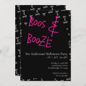 Halloween Party Boos and Booze Pink Black White Kaart (Voorkant / Achterkant)
