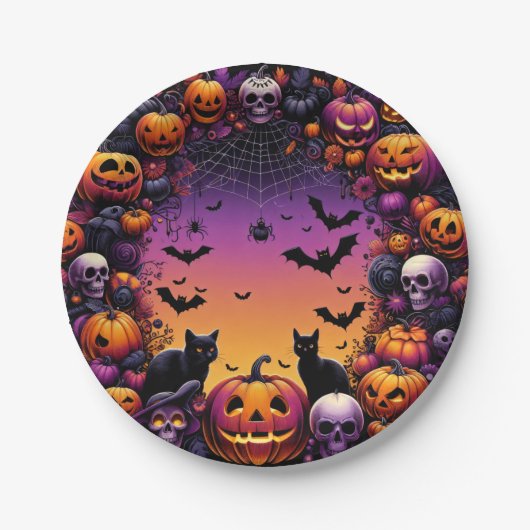 Halloween Party Borden: Spooky en feestelijk ontwe Papieren Bordje (Voorkant)