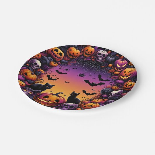 Halloween Party Borden: Spooky en feestelijk ontwe Papieren Bordje (Gekanteld)